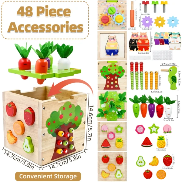 Baby Wooden Activity Cube Center Toys for Boys Girls Birthday Gifts, 5 in 1 Montessori Educational Learning Sensory Toys - Image 5
