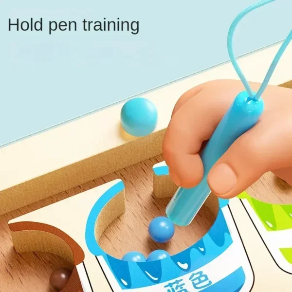 Montessori Magnetic Color Sorting Games Maze Board Pen Moving Bead Games Wooden Control Sensory Play Educational Toys for Kids - Image 3